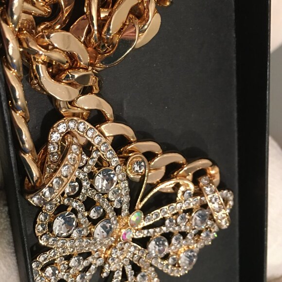 Butterfly Necklace Heavy Rope Chain = Goldtone NEW  Dr 6 In  Black Box - Picture 10 of 12